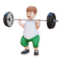 3D Plus Size Overweight Man character workout with barbell png