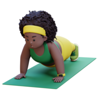 3D Plus Size Overweight african woman Doing Push Ups on a Mat png