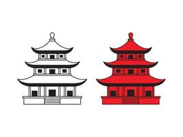 Two Japanese Pagoda Illustrations Black and Red on White Background vector