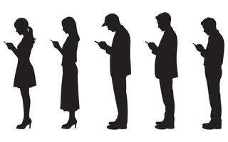 Silhouettes of People Using Smartphones on White Background vector