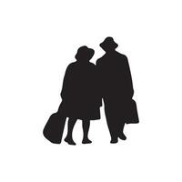 Black Silhouette of Couple Walking Together with Luggage vector