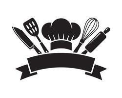 Black Chef Tools Hat and Banner Illustration vector