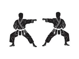 Two Black Silhouetted Karate Practitioners in Fighting Stance vector