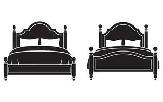 Two Black Bed Silhouettes with Pillows and Bedding on White Background vector