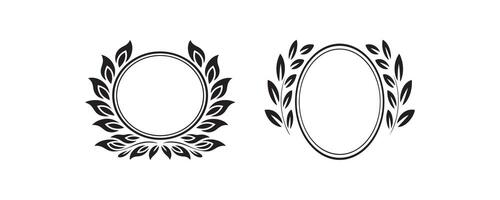 Black and white floral wreath frames illustration on white background vector