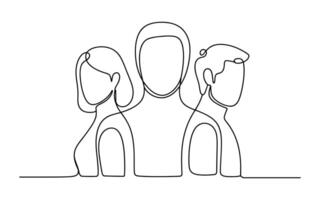 Three people silhouettes in one continuous line drawing vector