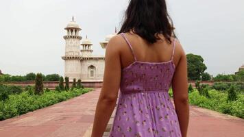 Tourist walking towards Itmad-Ud-Daulah's Tomb in Agra, India video