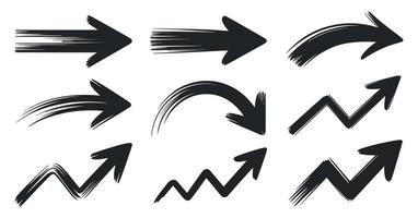 Set of Hand Drawn Brush Stroke Arrows and Zigzag Lines vector