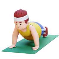 3D Plus Size Overweight big man Doing Push Ups on a Mat png
