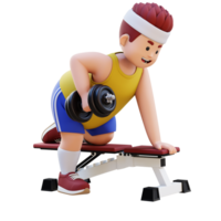 3D Plus Size Overweight big man Doing Dumbbell Rows png