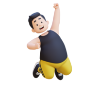 3D plus size overweight obesse man in sportswear jumping with excitement png