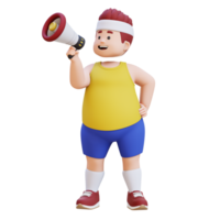 3D plus size overweight big man give announcement with megaphone png