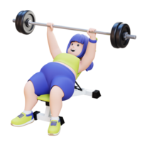3D render Plus Size Overweight woman doing Incline Bench Press png