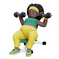 3D Plus Size Overweight african woman Incline Bench Dumbbell Chest Press Exercise png