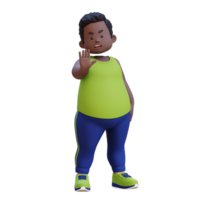 3d mais Tamanho excesso de peso obeso africano homem fazer uma Pare gesto dizendo não png