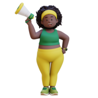 3D Cartoon of a Happy Chubby african woman Announcing with Megaphone png
