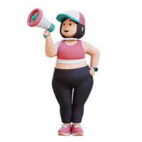 3D plus size overweight girl give announcement with megaphone png
