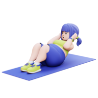 3D render Plus Size Overweight woman Doing Sit Ups on a Mat png