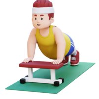 3D Plus Size Overweight big man Doing Incline Push Ups png