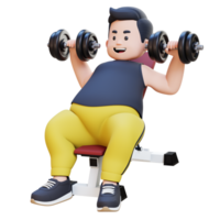 3D Plus Size Overweight obesse man Incline Bench Dumbbell Chest Press Exercise png