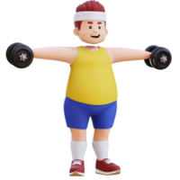 3D Plus Size Overweight big man in Dumbbell Lateral Raise png