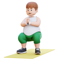 3D Plus Size Overweight Man character Doing Squats on a Yoga Mat png