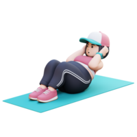 3D Plus Size Overweight girl Doing Sit Ups on a Mat png