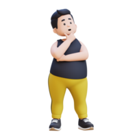 3D plus size overweight obesse man thinking pose png