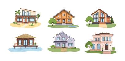 Collection of house designs and styles vector