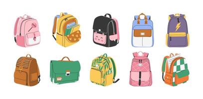 Colorful backpacks in various styles vector