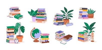 Colorful books and plants illustration vector