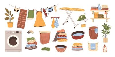 Colorful laundry room items and decor vector