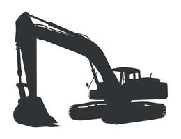 Silhouette of a Large Excavator with Arm and Bucket Simple black silhouette large excavator excavator construction heavy equipment silhouette machine digger earthmoving industrial vector