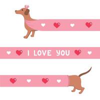long dachshund, i love you card. Illustration for printing, backgrounds, covers and packaging. Image can be used for greeting cards, posters, stickers and textile. Isolated on white background. vector
