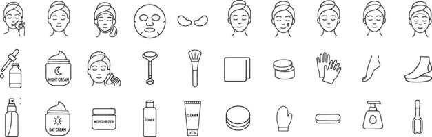 Line art of skincare products and tools vector
