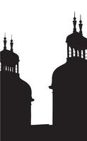 Silhouette of Two Mosque Minarets Against White Sky vector