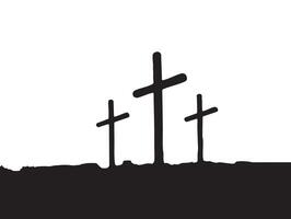 Three Christian Crosses on Hill Silhouette Isolated on White Background vector