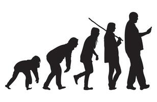 Human Evolution Silhouette Progression Ending with Modern Man Using Smartphone vector