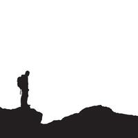 Silhouette of Backpacker Standing on Rocky Cliff Edge Isolated on White Background vector