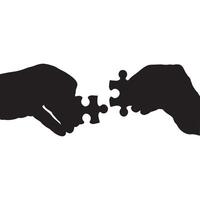 Two Hands Connecting Puzzle Pieces Silhouette Isolated on White Background vector