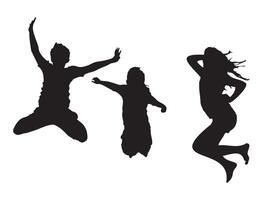 Silhouette of Three People Jumping in Air Isolated on White Background vector