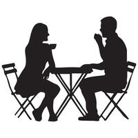 Silhouette of Man and Woman Drinking Coffee at Table Together vector