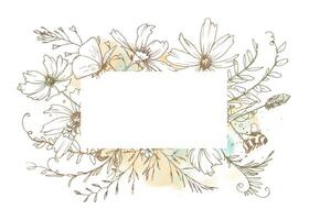 Horizontal floral banner frame with wildflowers and foliage in pastel watercolor and fine line art. Perfect for cards, invitations, blog headers, or eco-themed digital products. vector