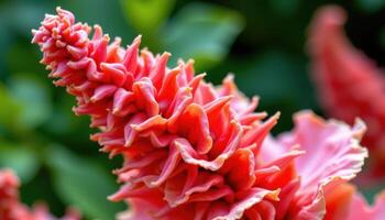 close up view of a celosia plume with fiery texture and sculptural forms. photo