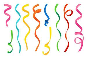 Hand drawn illustration of colorful curly ribbons vector