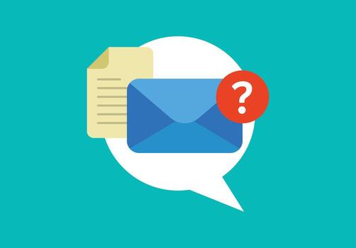 FAQ representation flat illustration with envelope, document page, question mark, and text bubble shape vector