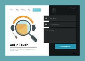 Clean Minimalist Web Contact Page UI Template with Illustration for Website Interface Design vector