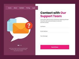 Modern contact page user interface design with minimalist FAQ representative illustration vector
