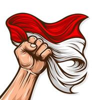 Indonesian Independence Day . Fist Holding Red and White Flag Illustration vector