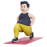 3D Plus Size Overweight obesse man Dynamic Lunges Exercise on Yoga Mat png